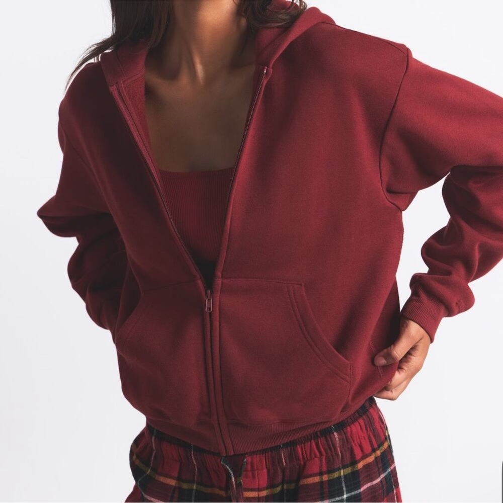 NWT SKIMS COTTON FLEECE CLASSIC ZIP UP HOODIE LIMITED EDITION MERLOT
